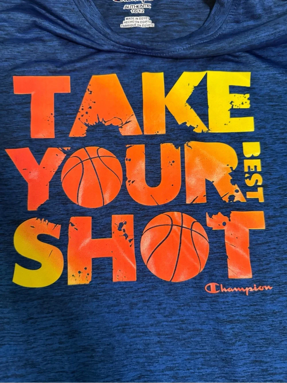 Champion Youth 10/12 Blue Performance T-Shirt Take Your Best Shot Basketball